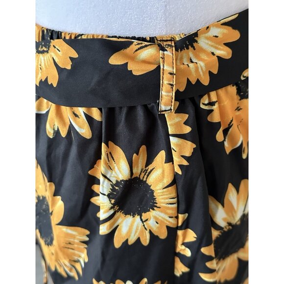 Shein Sunflower Shorts Black Gold Daisy Elastic Waist Belted Tie Front JR SZ XS - Picture 5 of 8